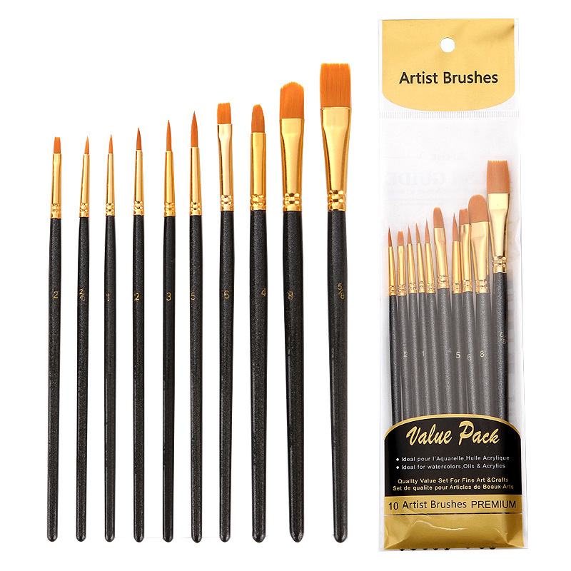Metallic Paint Set - 10 adet profesyonel naylon sanatçı boya