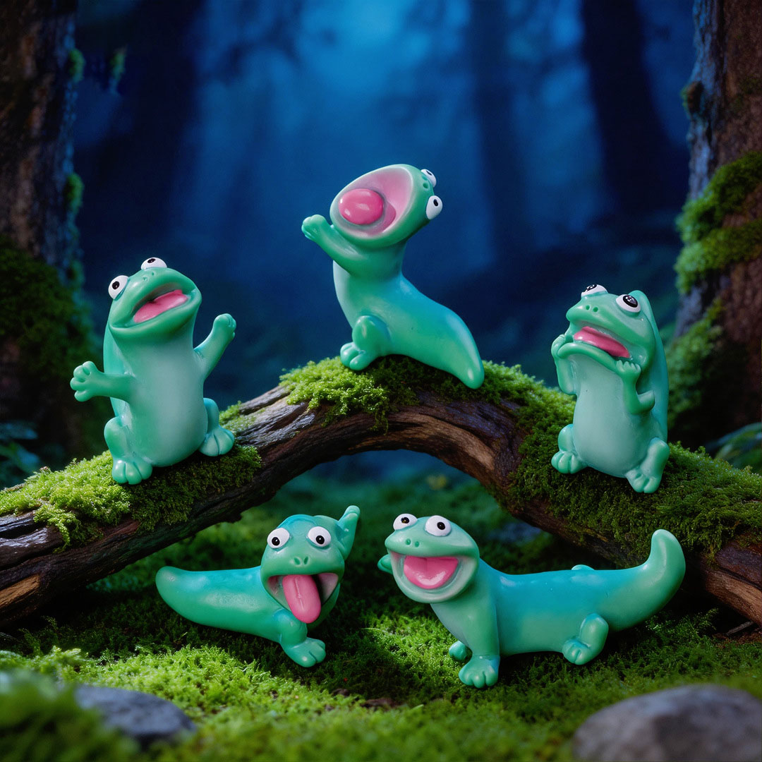 Model Kit Lizard - 5 adet Karikatür Komik Yeşil Kertenkele